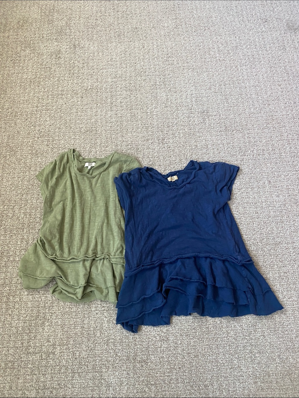 Women’s True Craft Short-Sleeve Ruffle-Hem Tees Blue and Green 2 Pack Piece Set